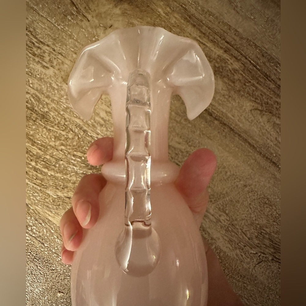 Rose Pink Ruffled Edge Pitcher Vase With Handle - Picture 5 of 8